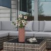 Outsunny 7 Pieces PE Rattan Garden Furniture Set with Thick Padded Cushion, Patio Garden Corner Sofa Sets with Glass Coffee Table and Pillows, Buckle Structure, Grey