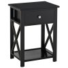HOMCOM End Table, Sofa Side Table with Drawer X Bar Bottom Storage Shelf, Nightstand Bedside Table for Bedroom or Living Room