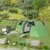 Outsunny 3-4 Man Camping Tent, Large Family Tunnel Tent with Bedroom and Living Room, 3000mm Waterproof, Portable with Bag, for Fishing Hiking Festival, Dark Green