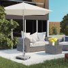Outsunny 28kg Granite Parasol Base, Heavy Duty Square Umbrella Stand with Wheels and Retractable Handle, Parasol holder for 32mm, 38mm, 48mm Poles, Grey