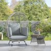 Outsunny Oversized Garden Egg Chair, Outdoor Wicker PE Rattan Chair with Thickened Padded Cushions and Pillows for Balcony, Porch, Charcoal Grey