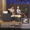 Outsunny 5 Piece Rattan Garden Furniture Set with Gas Fire Pit Table, 4 Seater Outdoor Sectional Sofa Set with Footstool and Removable Cushions, Modular Combination, Black and Cream White
