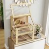 PawHut Wooden Hamster Cage, 3 Tier Gerbil Cage with Detachable 32cm Deep Bottom, Hut, Seesaw, Exercise Wheel, Ramps, Natural Wood Finish
