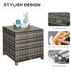 Outsunny Patio PE Rattan Side Table, Square Outdoor Coffee Table w/ Tempered Glass Top, Mixed Grey