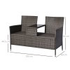 Outsunny 2 Seater Rattan Campanion Chair Wicker Loveseat Outdoor Patio Armchair with Drink Table Garden Furniture - Grey