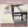 Outsunny Outdoor PE Rattan Sun Lounger, 5-Level Adjustable Backrest Wicker Outdoor Chaise Recliner, Garden Chair with 2 Wheels, Cream White