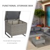 Outsunny 4 Pieces Rattan Garden Furniture Set, 4 Seater Garden Sofa Set with Storage Box, Loveseats and Glass Top Table, Wicker Outdoor Conservatory Furniture with Cushions for Outdoor, Patio, Grey