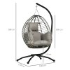 Outsunny Outdoor Swing Chair with Thick Padded Cushion, Patio Hanging Egg Chair with Metal Stand, Foldable Basket, Cup Holder, Rope Structure for Indoor & Outdoor, Grey