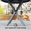 Outsunny Garden Table, 85cm Round Outdoor Dining Table with Steel Frame, Wood Effect Top, for Balcony, Deck, Dark Grey