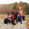 HOMCOM Electric Ride on Tractor 12V Kids Electric Car with Detachable Trailer Remote Control, Music, Horn, Lights, Start-Up Sound, for Ages 3-6 Years - Red