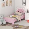 ZONEKIZ Toddler Bed Frame, Kids Bed Cat Design Princess Bed Bedroom Furniture with Guardrails, for 3-6 Years Old, 143L x 74W x 72Hcm - Pink
