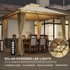 Outsunny 3 x 3 m Garden Gazebo, Double Roof Metal Gazebo with Curtains and Solar-Powered LED Lights, Outdoor Canopy Shelter for Patio, Deck, Beige