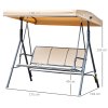 Outsunny 3 Seater Swing Chair, Garden Swing Bench with Canopy, Breathable Mesh Seat and Heavy Duty Steel Frame for Patio, Yard, Beige