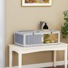 PawHut Tortoise House with Lamp Holder, Wooden Tortoise Enclosure with Clear Observation Windows, Openable Tops, Built-in Tray, Two-Room Turtle Table for Indoor Use, Light Grey
