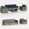 Outsunny 6 Pieces Rattan Garden Furniture Set, 5 Seater Wicker Outdoor Furniture Set with 2 Armchairs, Steel Frame Coffee Table and Cushions for Balcony, Porch, Navy Blue