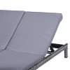 Outsunny Double Rattan Sun Lounger, Garden Daybed with 5-Level Adjustable Backrest, Outdoor Lounge Sunbed with Cushion and Pillows, 2 Seater Wicker Patio Furniture, Grey