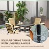 Outsunny 5 Pieces Garden Dining Set, Outdoor Square Dining Table and 4 Cushioned Armchairs, Tempered Glass Top Table w/ Umbrella Hole, Texteline Seats, Beige
