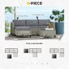 Outsunny 5 Pieces PE Rattan Garden Furniture Set, 4 Seater Garden Corner Sofa Set with Glass Coffee Table, Wicker Outdoor Furniture Set with Cushions for Patio Deck, Dark Grey