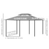 Outsunny 4m x 3(m)Garden Gazebo, Double Roof Outdoor Gazebo Canopy Shelter with Curtains, Solid Steel Frame for Lawn and Deck, Dark Grey