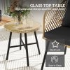 Outsunny 3 Piece Rattan Bistro Set, Patio Wicker Conversation Furniture Set with 2 Chairs, Tempered Glass Table, Cushions, Adjustable Foot Pads, for Garden, Balcony, Nature Wood Finish