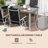 Outsunny 7 Piece Garden Dining Set, Outdoor Table and 6 Folding and Reclining Chairs, Aluminium Frame, Tempered Glass Top Table, Texteline Seats, Black