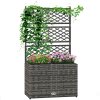 Outsunny 22 L Rattan Planter with Trellis, Freestanding Raised Beds for Garden with Two Plant Boxes, Outdoor Planter for Climbing Plants, Flowers, 57 x 30 x 107 cm, Mixed Grey