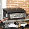 Outsunny Gas Plancha Grill with 2 Stainless Steel Burner, 10kW, Portable Tabletop Gas BBQ with Non-Stick Griddle for Camping Picnic Garden Party Festival