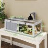 PawHut Tortoise House with Lamp Holder, Wooden Tortoise Enclosure with Clear Observation Windows, Openable Tops, Built-in Tray, Two-Room Turtle Table for Indoor Use, Light Grey