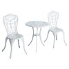 Outsunny 3 Pieces Antique Garden Bistro Set for 2, Cast Aluminium Garden Furniture Set with Umbrella Hole for Balcony, Porch, Patio, White