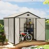 Outsunny 8 x 6ft Plastic Garden Storage Shed with Foundation Kit, Polypropylene Outdoor Storage Tool House with Ventilation Slots and Lockable Door, Cream White