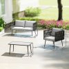 Outsunny 4 Piece Outdoor Garden Furniture Set with Cushions, 4 Seater Garden Sofa Set with Loveseat, Armchairs and Faux Marble Top Table, Outdoor Furniture Set for Patio, Conservatory, Light Grey