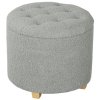 HOMCOM 45cm Round Storage Ottoman, Teddy Fleece Footstool with Removable Lid and Wood Legs, Button Tufted Vanity Stool for Living Room Bedroom Hallway