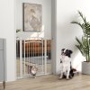 PawHut Dog Stair Gate 96cm Extra Tall Height, 76-104cm Adjustable Width Pressure Fit Safety Gate with Cat Door, 7cm and 14cm Extensions for Stairs, Doorways, Easy Installation, White
