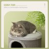 PawHut Cat Barrel Kitten Tree Tower for Indoor Cats, Cat Climbing Frame, Covered in Sisal, Cosy Platform - Light Grey