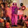 Outsunny 5.7ft/175 cm Life Size Halloween Animated Clown & Balloon with Red Light Up Eyes, Sound Activated Moving Body, Scary Clown Halloween Decorations, Battery Operated, Indoor Party Props