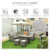 Outsunny Rattan Garden Furniture with Fire Pit and Waterproof Cover, 8 Seater Garden Corner Sofa Set with 11.8 KW Fire Pit Table, Ottomans and Olefin Cushions, Outdoor Conservatory Furniture, Grey