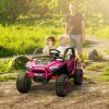 AIYAPLAY 2 Seater Ride on Truck, 24V 7AH Battery Powered Electric Ride On Car with Parental Remote Control, Spring Suspension, 3 Speeds, LED Lights, MP3, Horn, Music, Pink