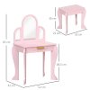 HOMCOM Kids Dressing Table and Stool Kids Vanity Set Makeup Desk w/ Mirror, Drawer, for Ages 3-6 Years - Pink