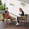 Outsunny 3 Piece Rattan Bistro Set, Patio Wicker Conversation Furniture Set with 2 Chairs, Tempered Glass Table, Cushions, Adjustable Foot Pads, for Garden, Balcony, Nature Wood Finish