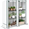 Outsunny 3 Tier Lean-to Mini Greenhouse with Reinforced PE Cover, Portable Small Greenhouse with Roll-Up Door, Green Hemmed Edging, 144 x 48 x 152cm, White