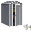 Outsunny 4 x 6ft Garden Shed, Plastic Shed with Floor, Window, Lockable Door and Vents, Resin Tool Shed for Outdoor Patio Storage, Zero Maintenance, Grey