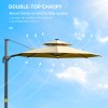 Outsunny 3(m) Cantilever Roma Parasol with LED Solar Lights, Crank & Tilt, Aluminium Frame, Cross Base and Adjustable Canopy 360° Rotating Sun Umbrella with 2-Tier Shade, Beige