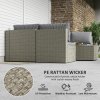 Outsunny 7 Pieces Rattan Garden Furniture Set, 6 Seater Garden Corner Sofa with Wide Seat, Cushions and Glass Top Table, Sectional Outdoor Furniture Conservatory Set for Patio, Light Brown
