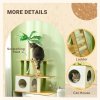 PawHut Cat Tree with Hidden Litter Box Enclosure, 2-in-1 Green Leaf Cat Tower, Litter Box Furniture with House, Ladder, Scratching Posts, Platforms, for Indoor Use - Oak