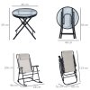 Outsunny 3 Piece Outdoor Rocking Set with 2 Folding Chairs and 1 Tempered Glass Table, Patio Bistro Set for Garden, Deck, Beige