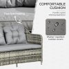 Outsunny 4 Pieces Rattan Garden Furniture Set, Round Wicker Garden Sofa Set with Loveseat, Armchairs and Glass Top Table, Outdoor Conservatory Furniture with Cushions for Patio, Balcony, Grey