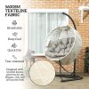Outsunny Hanging Egg Chair Outdoor Indoor Garden Swing Chair with Folding Basket, Garden Hanging Chair with Stand, Thickened Cushion, Cup Holder for Patio, Balcony, Sand Brown