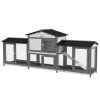 PawHut Large Rabbit Hutch Outdoor, 2-Tier Guinea Pig Hutch, Wooden Bunny Run, Small Animal House with Double Side Run Boxes, No-leak Plastic Tray, Ramp, 230 x 53 x 93.5cm, Light Grey