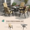 Outsunny 5 Pieces Garden Dining Set, Outdoor Square Dining Table and 4 Cushioned Armchairs, Tempered Glass Top Table w/ Umbrella Hole, Texteline Seats, Beige