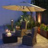 Outsunny 3(m) Cantilever Roma Parasol Adjustable Garden Sun Umbrella with LED Solar Light, Aluminium Frame, Tilt & Crank, UV50+, Cross Base Rotating Outdoor- Khaki